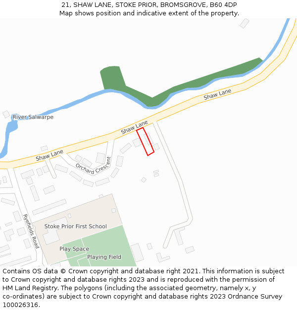 21, SHAW LANE, STOKE PRIOR, BROMSGROVE, B60 4DP: Location map and indicative extent of plot