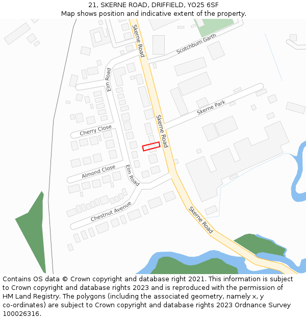 21, SKERNE ROAD, DRIFFIELD, YO25 6SF: Location map and indicative extent of plot