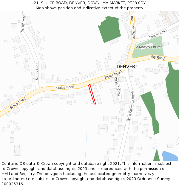 21, SLUICE ROAD, DENVER, DOWNHAM MARKET, PE38 0DY: Location map and indicative extent of plot