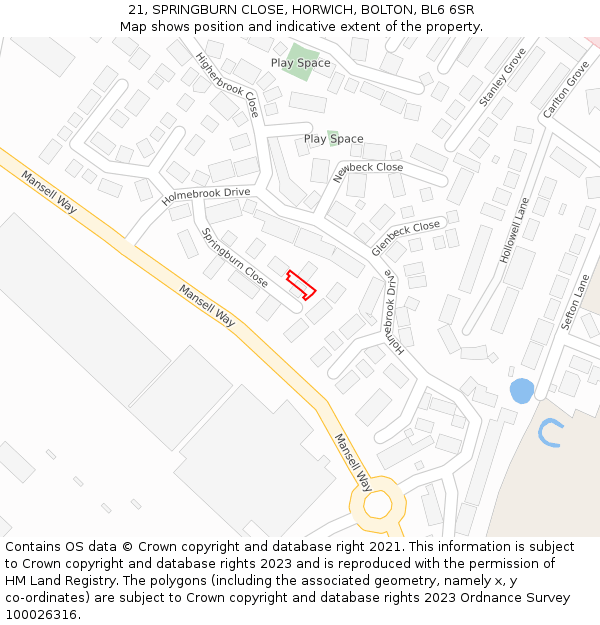 21, SPRINGBURN CLOSE, HORWICH, BOLTON, BL6 6SR: Location map and indicative extent of plot