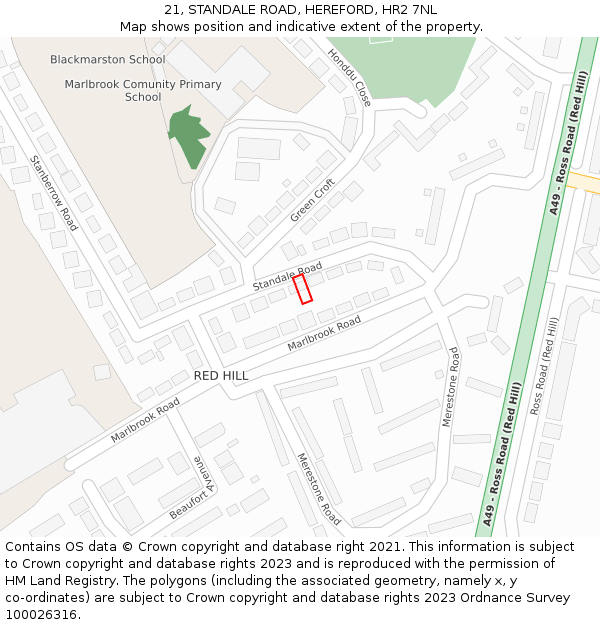 21, STANDALE ROAD, HEREFORD, HR2 7NL: Location map and indicative extent of plot