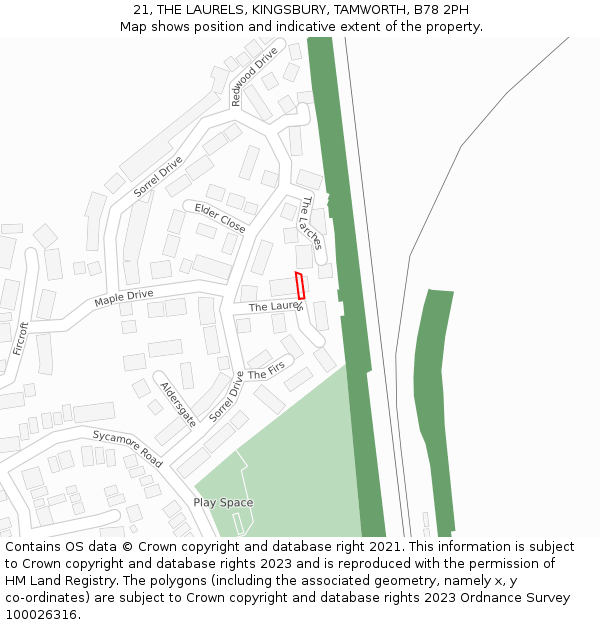 21, THE LAURELS, KINGSBURY, TAMWORTH, B78 2PH: Location map and indicative extent of plot