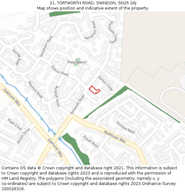 21, TORTWORTH ROAD, SWINDON, SN25 2AJ: Location map and indicative extent of plot