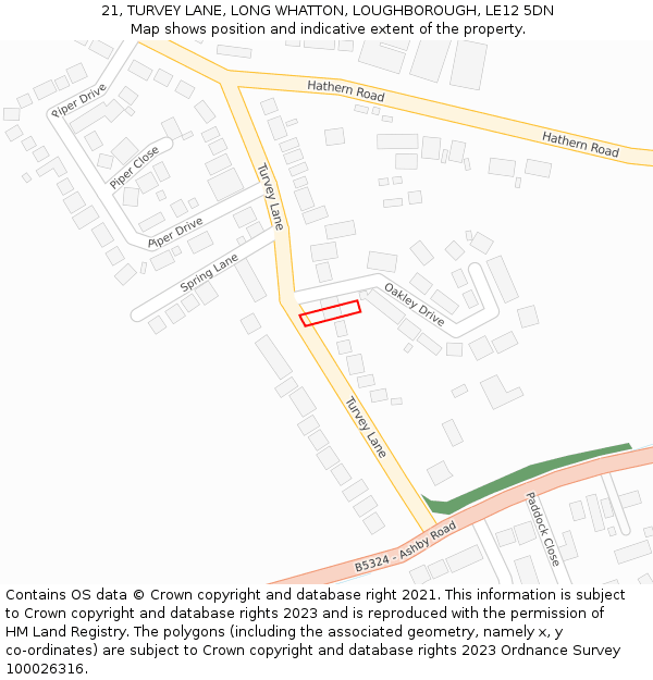 21, TURVEY LANE, LONG WHATTON, LOUGHBOROUGH, LE12 5DN: Location map and indicative extent of plot