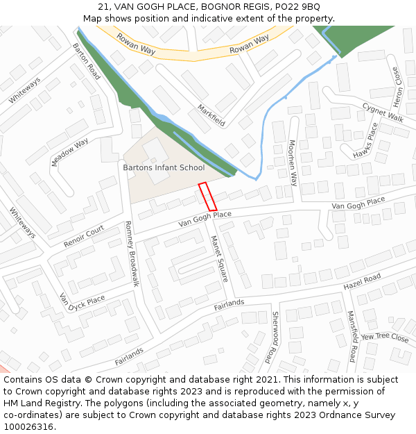 21, VAN GOGH PLACE, BOGNOR REGIS, PO22 9BQ: Location map and indicative extent of plot