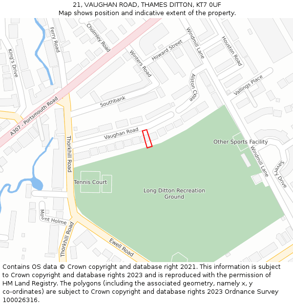 21, VAUGHAN ROAD, THAMES DITTON, KT7 0UF: Location map and indicative extent of plot