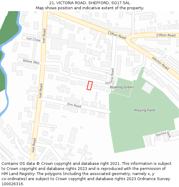 21, VICTORIA ROAD, SHEFFORD, SG17 5AL: Location map and indicative extent of plot