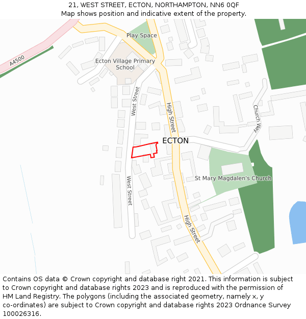 21, WEST STREET, ECTON, NORTHAMPTON, NN6 0QF: Location map and indicative extent of plot