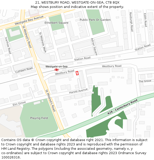 21, WESTBURY ROAD, WESTGATE-ON-SEA, CT8 8QX: Location map and indicative extent of plot