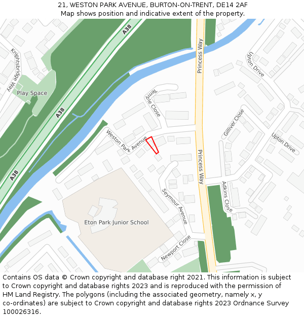 21, WESTON PARK AVENUE, BURTON-ON-TRENT, DE14 2AF: Location map and indicative extent of plot