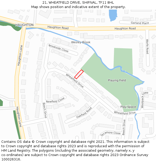 21, WHEATFIELD DRIVE, SHIFNAL, TF11 8HL: Location map and indicative extent of plot