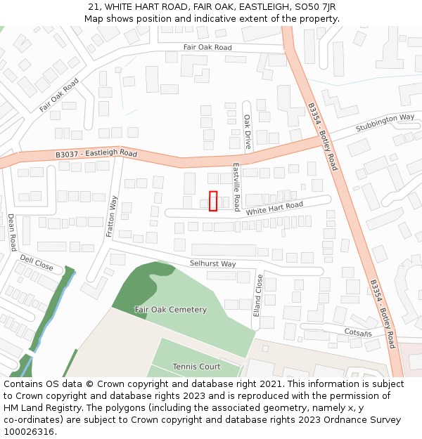 21, WHITE HART ROAD, FAIR OAK, EASTLEIGH, SO50 7JR: Location map and indicative extent of plot