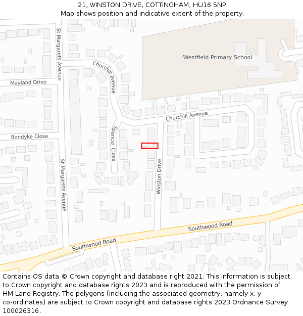 21, WINSTON DRIVE, COTTINGHAM, HU16 5NP: Location map and indicative extent of plot