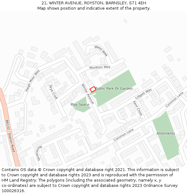 21, WINTER AVENUE, ROYSTON, BARNSLEY, S71 4EH: Location map and indicative extent of plot