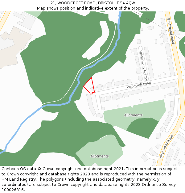 21, WOODCROFT ROAD, BRISTOL, BS4 4QW: Location map and indicative extent of plot