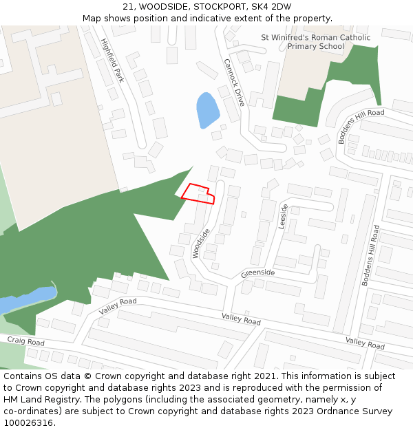 21, WOODSIDE, STOCKPORT, SK4 2DW: Location map and indicative extent of plot