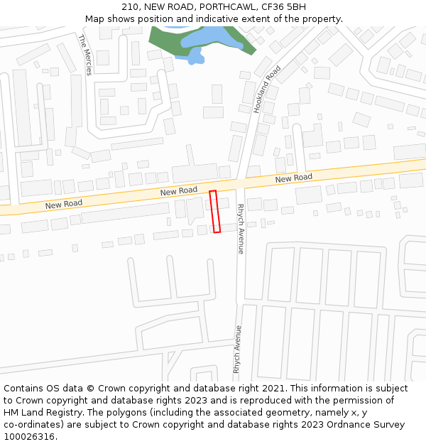 210, NEW ROAD, PORTHCAWL, CF36 5BH: Location map and indicative extent of plot