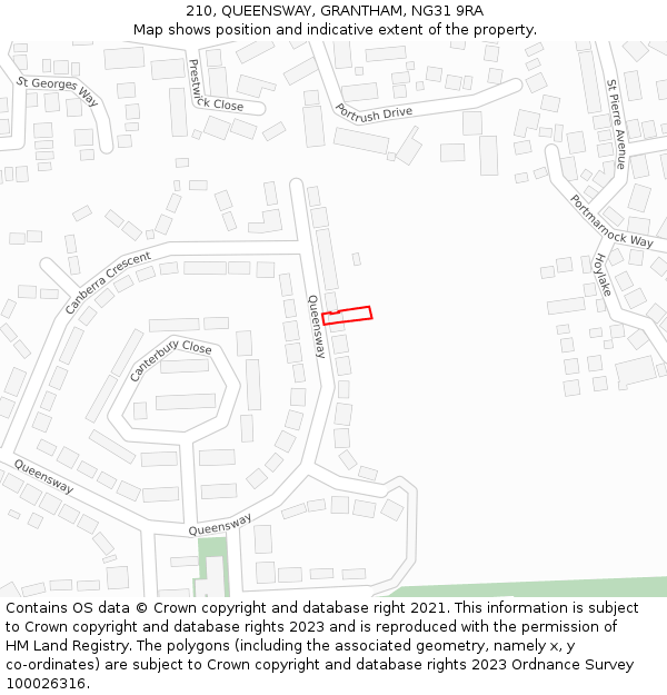 210, QUEENSWAY, GRANTHAM, NG31 9RA: Location map and indicative extent of plot