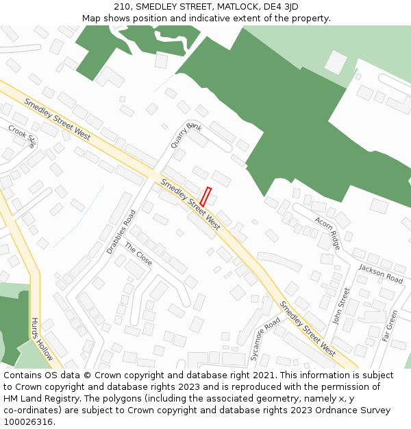210, SMEDLEY STREET, MATLOCK, DE4 3JD: Location map and indicative extent of plot