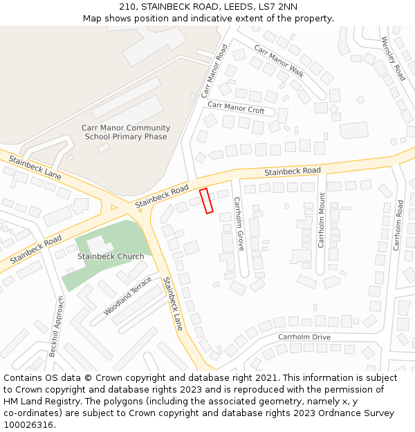 210, STAINBECK ROAD, LEEDS, LS7 2NN: Location map and indicative extent of plot