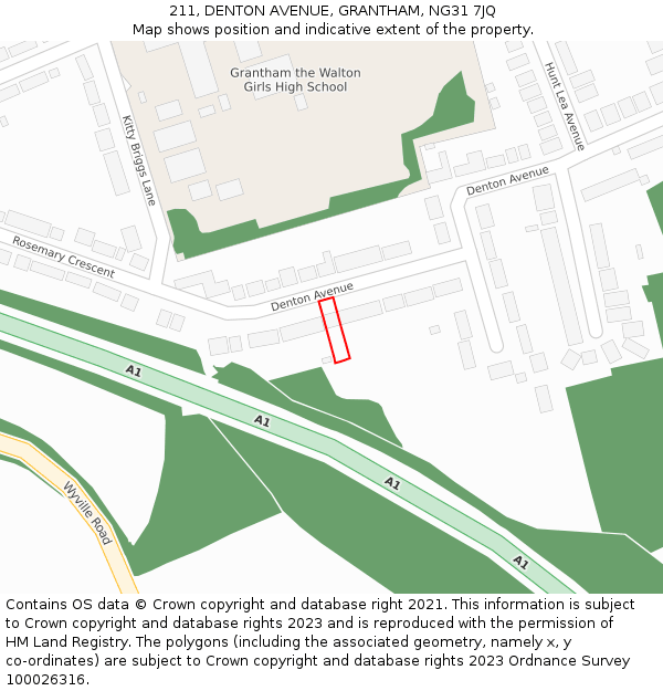 211, DENTON AVENUE, GRANTHAM, NG31 7JQ: Location map and indicative extent of plot