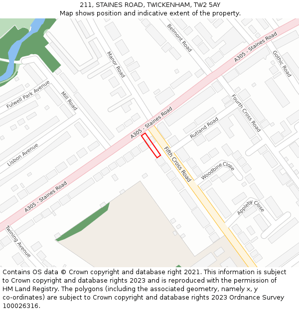 211, STAINES ROAD, TWICKENHAM, TW2 5AY: Location map and indicative extent of plot