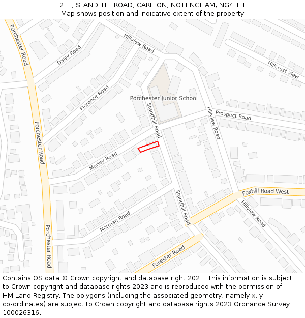 211, STANDHILL ROAD, CARLTON, NOTTINGHAM, NG4 1LE: Location map and indicative extent of plot