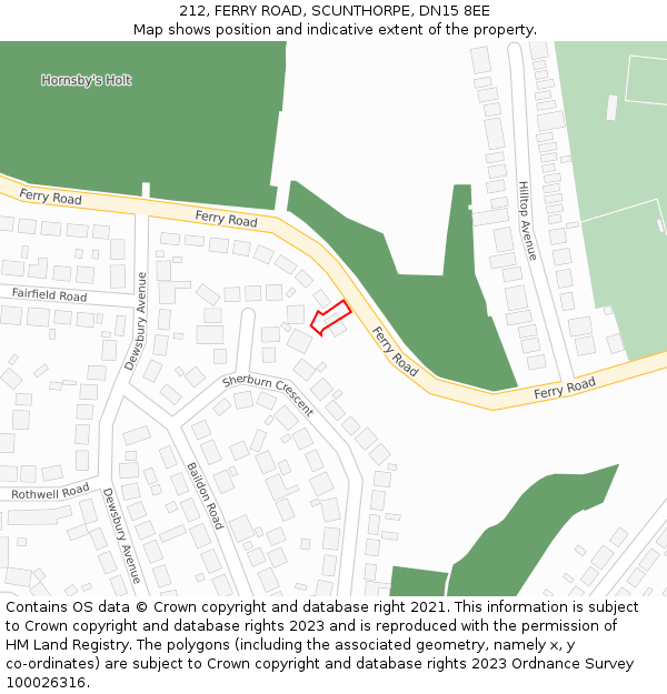 212, FERRY ROAD, SCUNTHORPE, DN15 8EE: Location map and indicative extent of plot