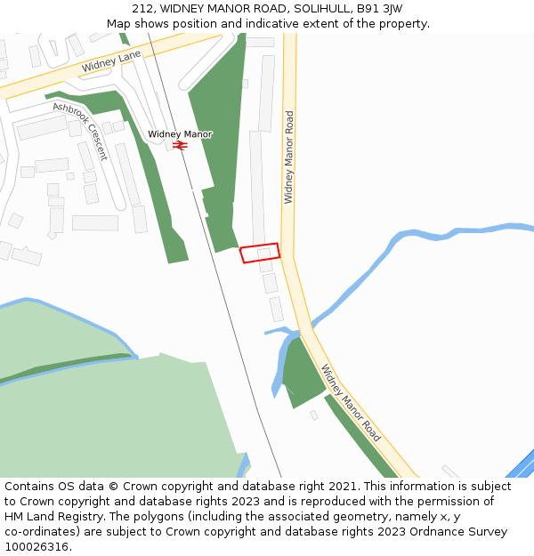 212, WIDNEY MANOR ROAD, SOLIHULL, B91 3JW: Location map and indicative extent of plot