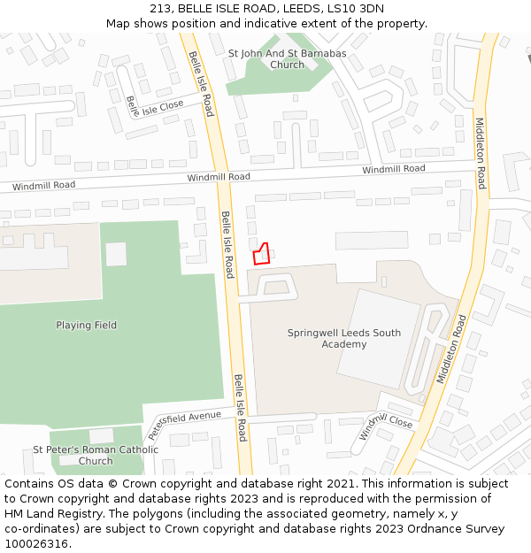 213, BELLE ISLE ROAD, LEEDS, LS10 3DN: Location map and indicative extent of plot