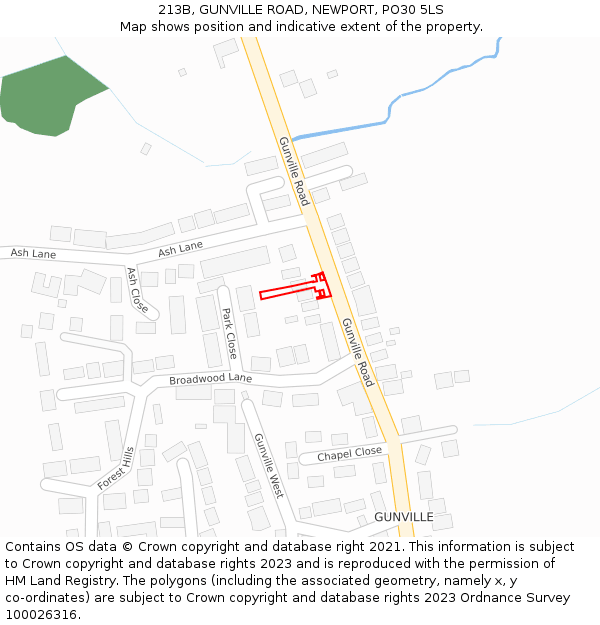 213B, GUNVILLE ROAD, NEWPORT, PO30 5LS: Location map and indicative extent of plot