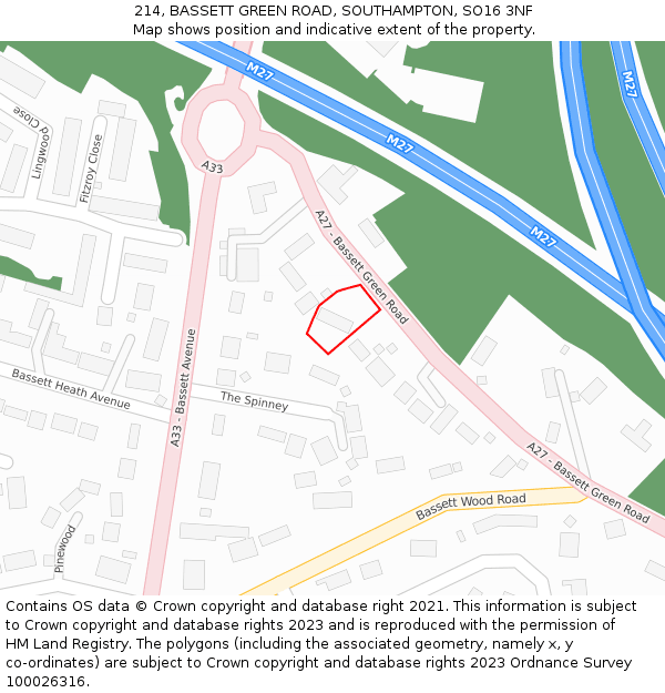 214, BASSETT GREEN ROAD, SOUTHAMPTON, SO16 3NF: Location map and indicative extent of plot