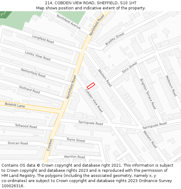 214, COBDEN VIEW ROAD, SHEFFIELD, S10 1HT: Location map and indicative extent of plot