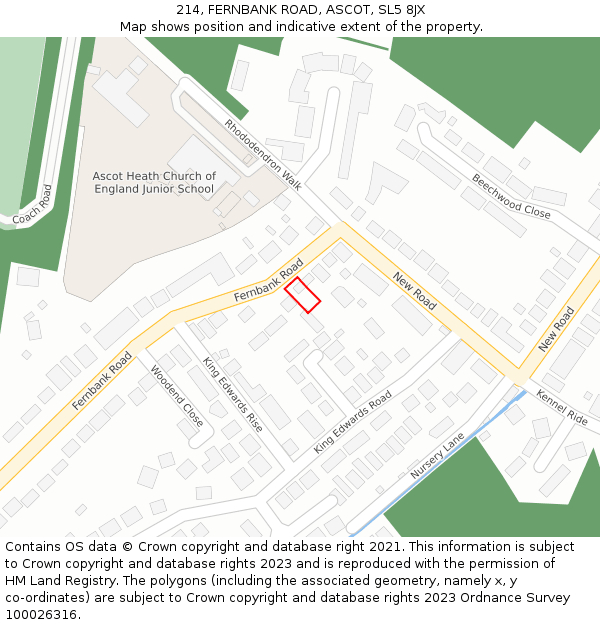 214, FERNBANK ROAD, ASCOT, SL5 8JX: Location map and indicative extent of plot