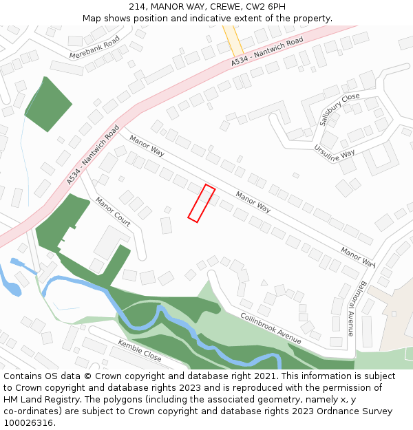 214, MANOR WAY, CREWE, CW2 6PH: Location map and indicative extent of plot