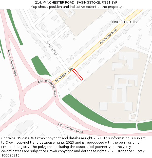 214, WINCHESTER ROAD, BASINGSTOKE, RG21 8YR: Location map and indicative extent of plot