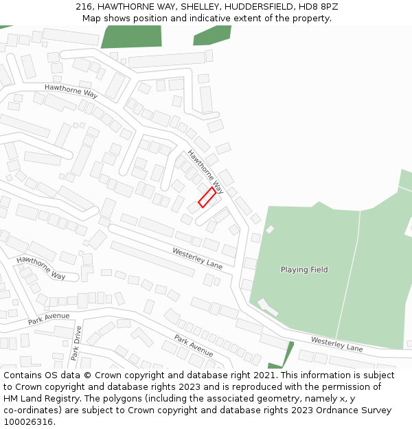 216, HAWTHORNE WAY, SHELLEY, HUDDERSFIELD, HD8 8PZ: Location map and indicative extent of plot