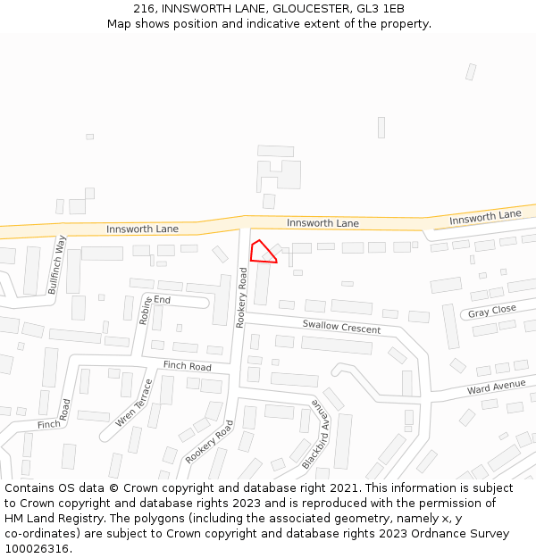 216, INNSWORTH LANE, GLOUCESTER, GL3 1EB: Location map and indicative extent of plot