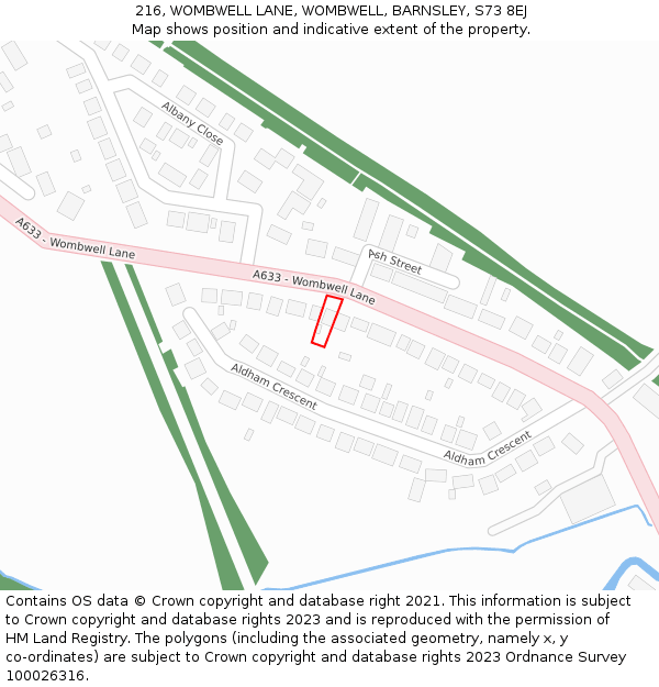 216, WOMBWELL LANE, WOMBWELL, BARNSLEY, S73 8EJ: Location map and indicative extent of plot