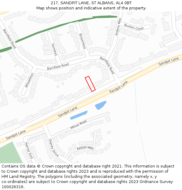 217, SANDPIT LANE, ST ALBANS, AL4 0BT: Location map and indicative extent of plot