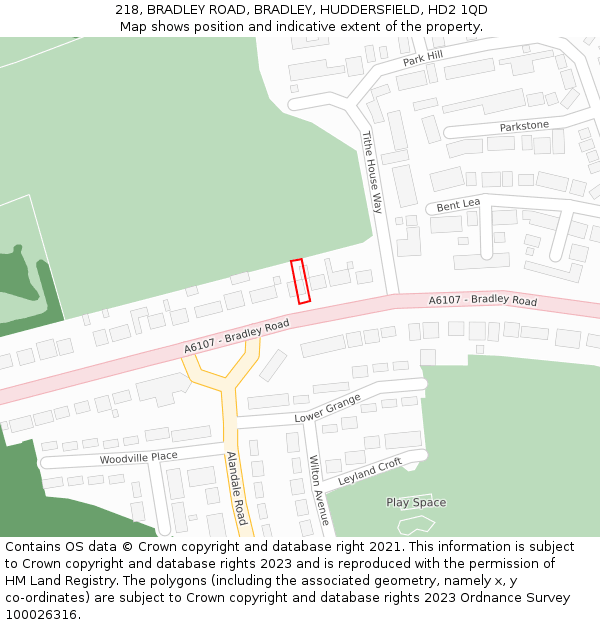 218, BRADLEY ROAD, BRADLEY, HUDDERSFIELD, HD2 1QD: Location map and indicative extent of plot