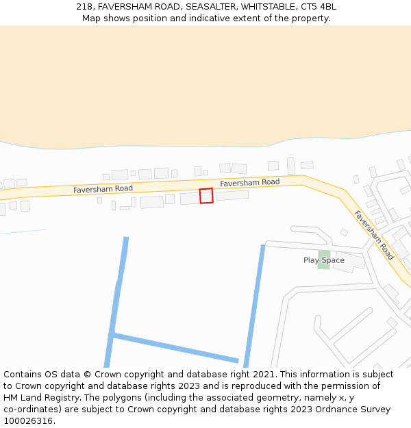 218, FAVERSHAM ROAD, SEASALTER, WHITSTABLE, CT5 4BL: Location map and indicative extent of plot