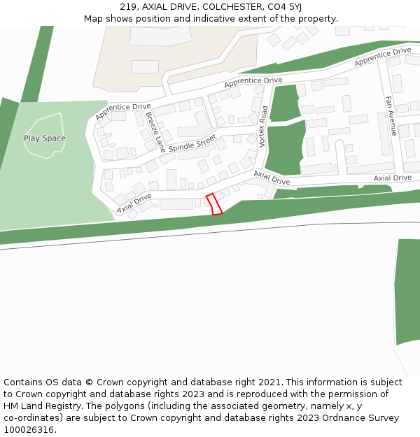 219, AXIAL DRIVE, COLCHESTER, CO4 5YJ: Location map and indicative extent of plot