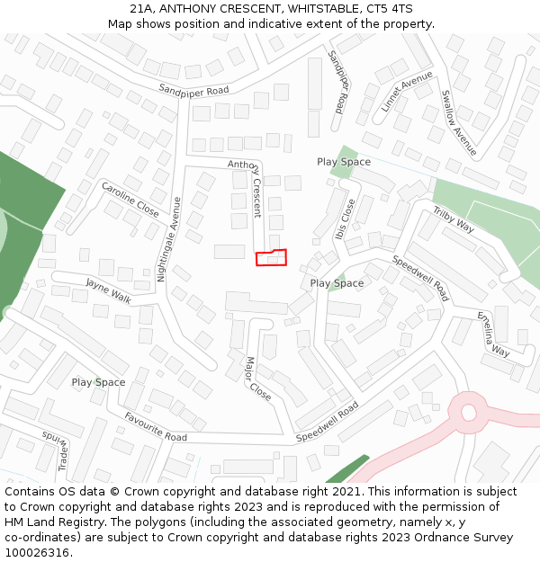 21A, ANTHONY CRESCENT, WHITSTABLE, CT5 4TS: Location map and indicative extent of plot