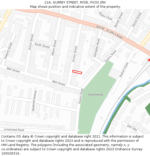 21A, SURREY STREET, RYDE, PO33 2RX: Location map and indicative extent of plot