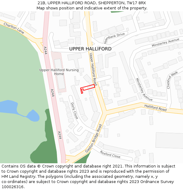 21B, UPPER HALLIFORD ROAD, SHEPPERTON, TW17 8RX: Location map and indicative extent of plot