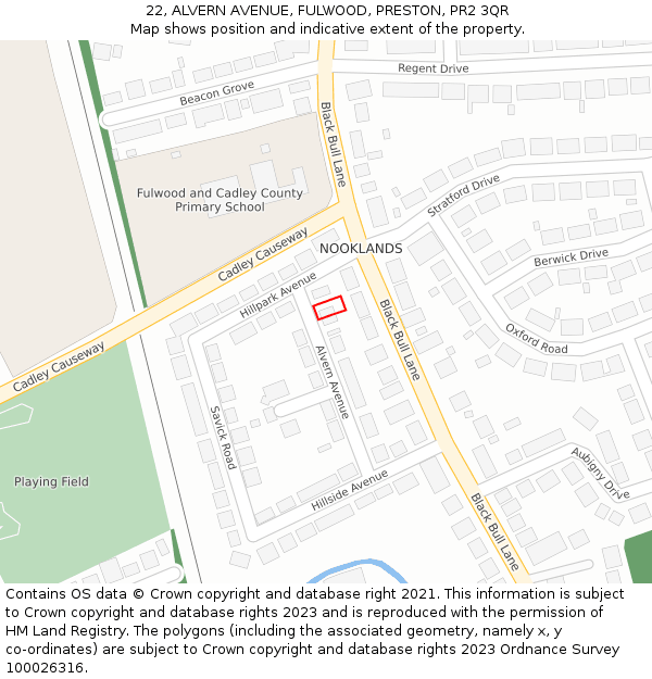 22, ALVERN AVENUE, FULWOOD, PRESTON, PR2 3QR: Location map and indicative extent of plot