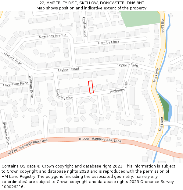 22, AMBERLEY RISE, SKELLOW, DONCASTER, DN6 8NT: Location map and indicative extent of plot