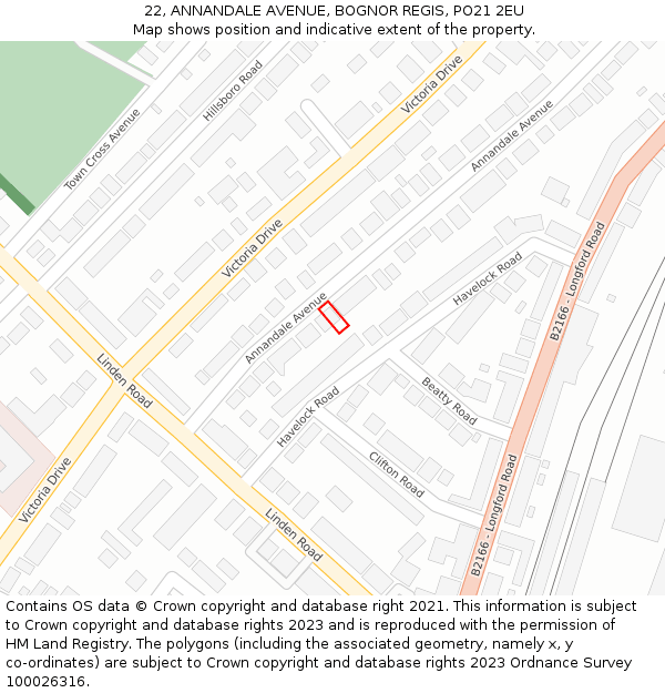 22, ANNANDALE AVENUE, BOGNOR REGIS, PO21 2EU: Location map and indicative extent of plot