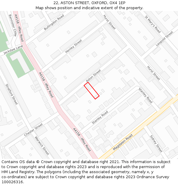 22, ASTON STREET, OXFORD, OX4 1EP: Location map and indicative extent of plot